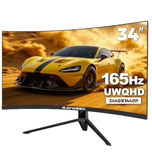 Raywego 34-Inch Curved Gaming Monitor UWQHD 3440 x 1440 Up to 165Hz Curved 1500R - PIP/PBP