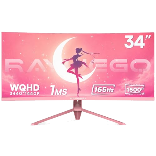 Raywego 34 Inch Pink Curved Gaming Monitor for Desk Setup